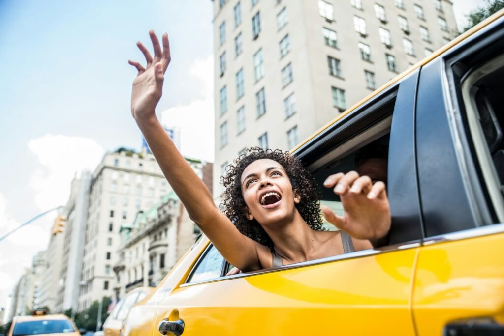 Couple on a taxi in Manhattan